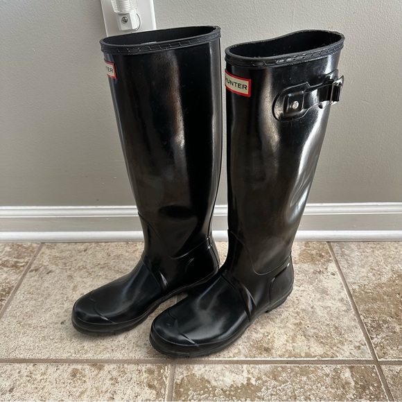 Hunter Women's Original Tall Gloss Black Rain Boots - Size 8 - Picture 3 of 13